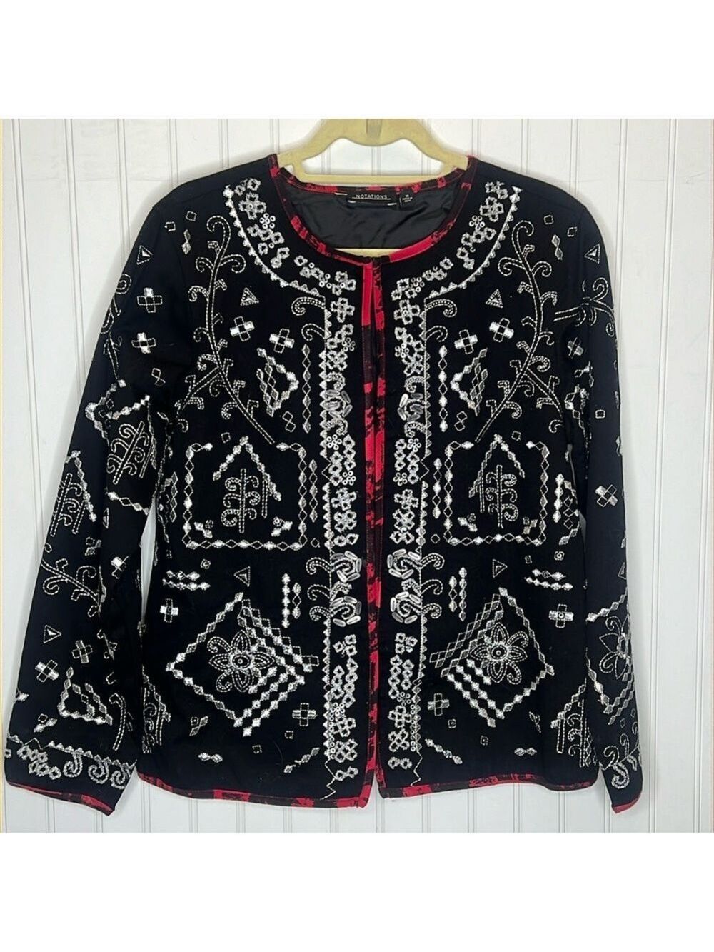 Notations Crew Hand Beaded Embroidered Black Jacket Size Medium